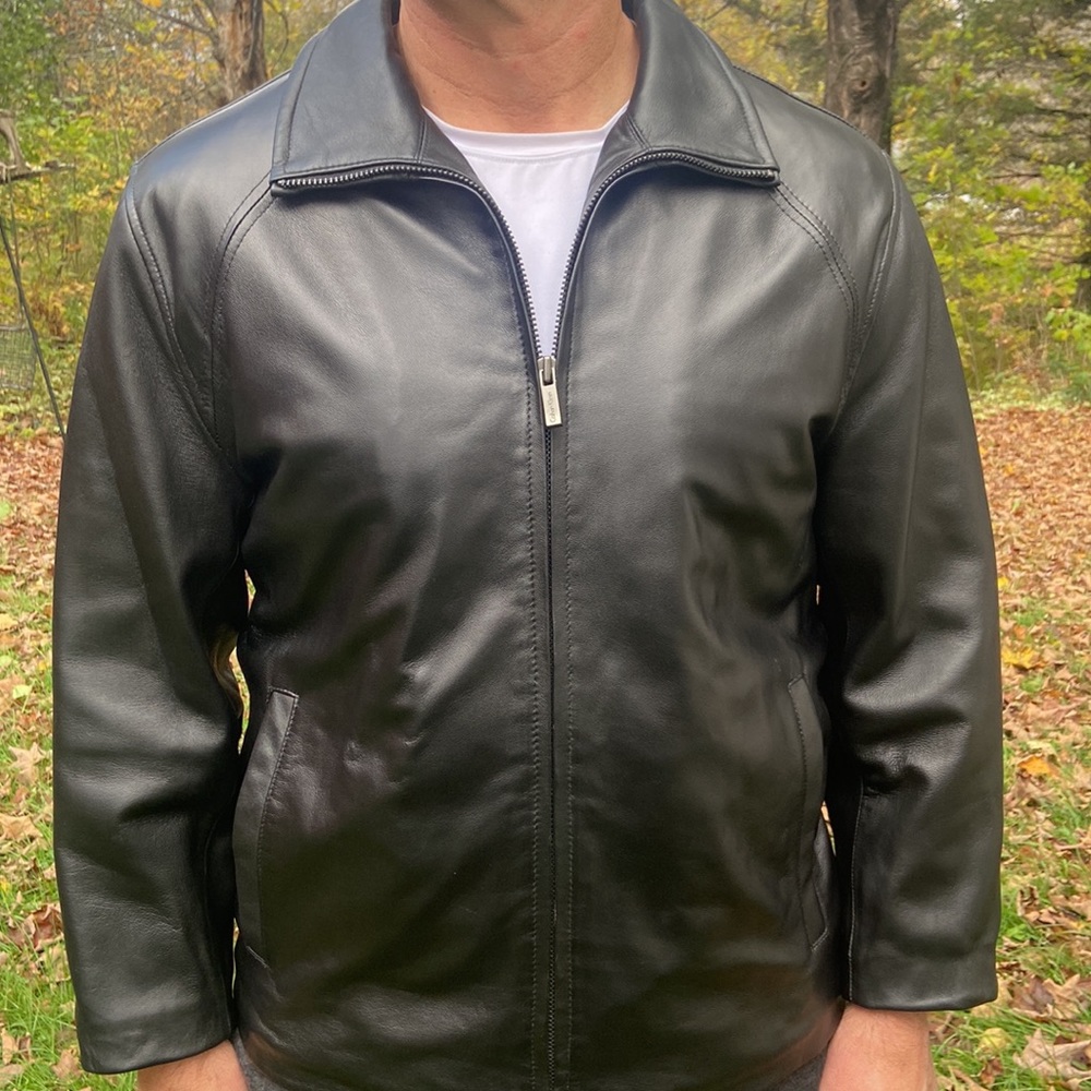 Calvin Klein Black Leather Jacket Fleece & Quilted Lining Men's Size M - Picture 6 of 15